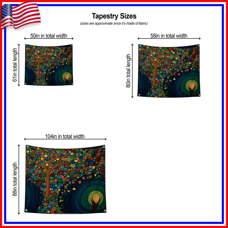 Tapisserie murale arbre - Décoration murale nature, 50in H x60in W with 4 Grommets