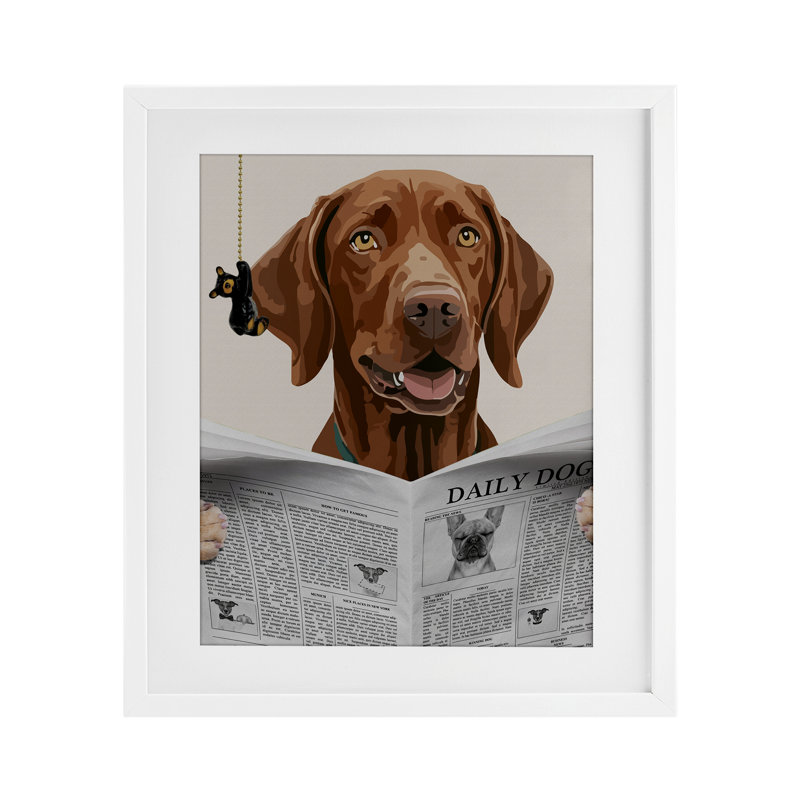 «Daily Hound Bathroom Humor», impression par verre encadrée par Jesse Keith, H 21 po x l 17 po, Cadre blanc côtier