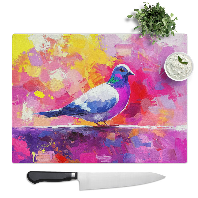 Pigeon Bird Illustrated  Glass Chopping Board