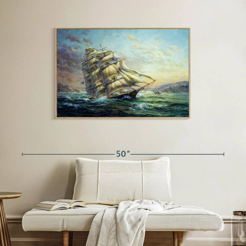 Clipper Ship Surprise, Cadre flottant en bois naturel, 40 po x 27 po