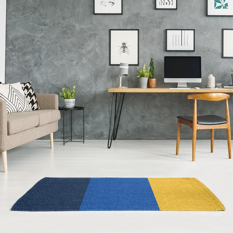 Tapis bleu royal rayures royal national hockey, Rectangle 5 pi x 7 pi