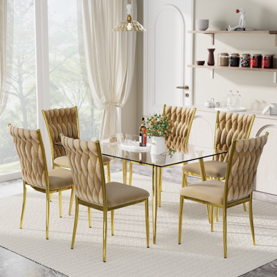 Rectangle Glass Top Dining Set for 4-6