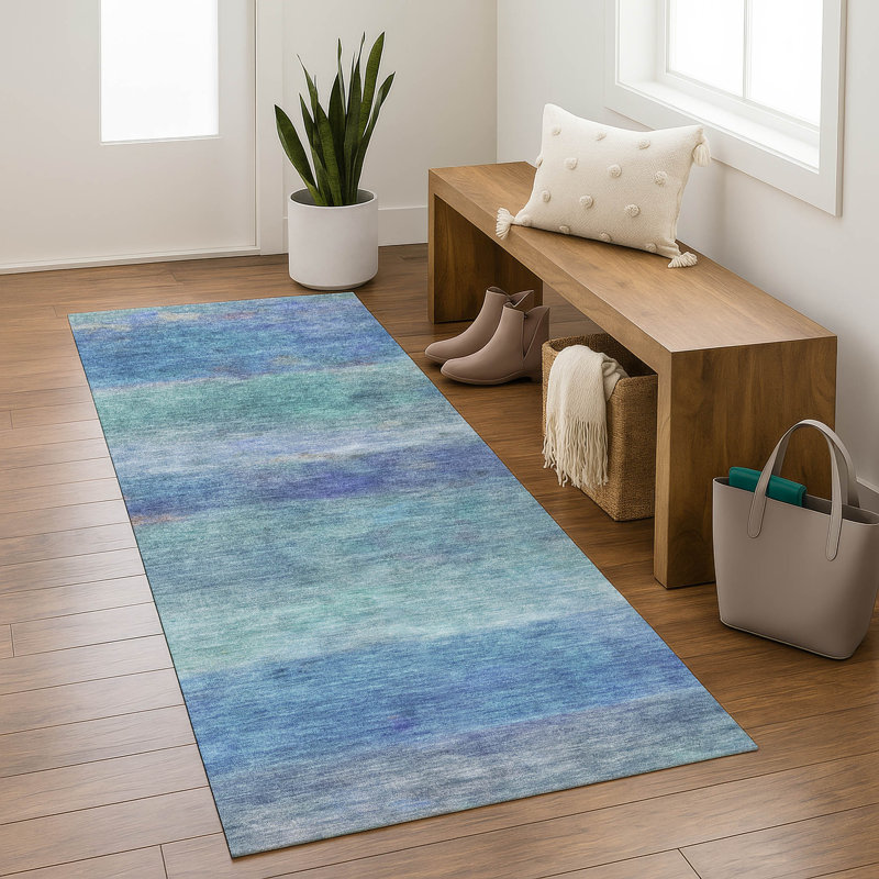 Premium Machine Washable Mayfield AMF2311 Stripes Rug, Blue, 2'3" x 7'6" Runner