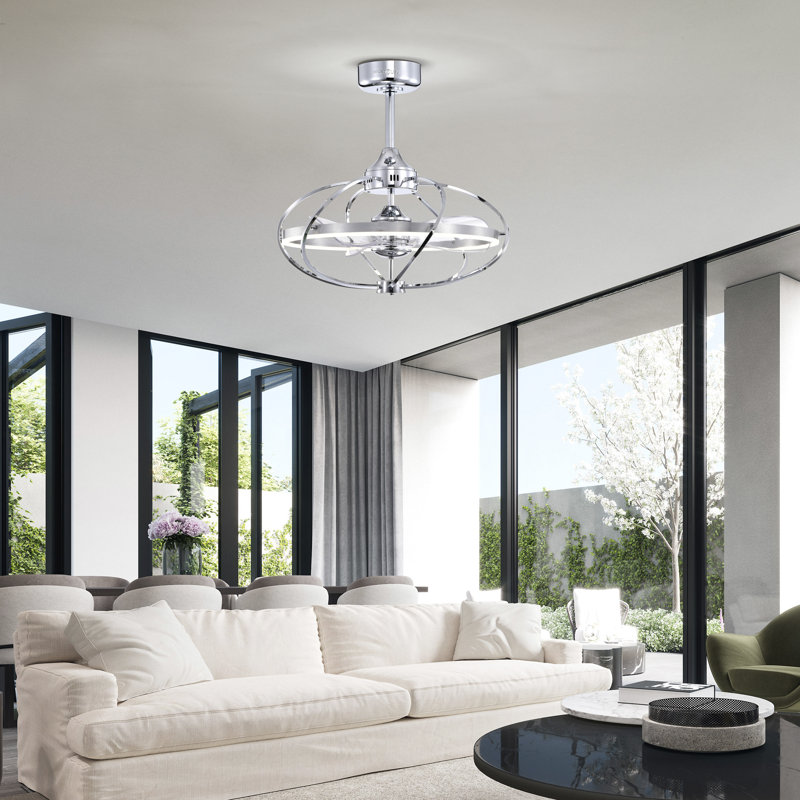 Elisabeta Chrome Ceiling Fan Chandelier with LED Light and Remote