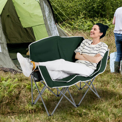 Chaise de camping double avec accoudoirs et porte-gobelets