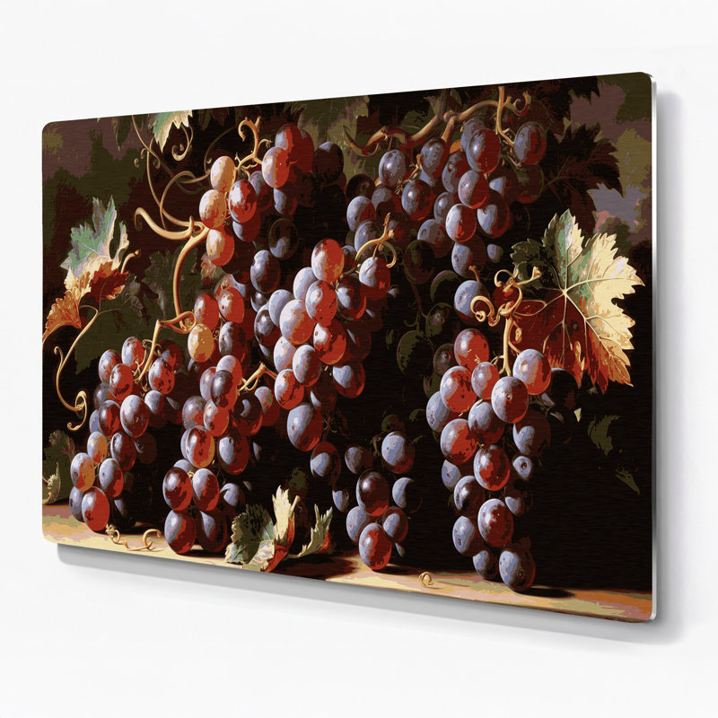 Fruit, raisin, globe rouge, art mural en métal brun, H 20 po x l 24 po