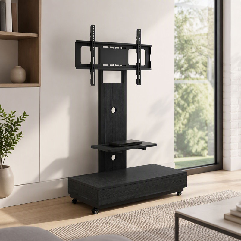 Meuble télé avec tiroir à tirer pour le salon, la chambre à coucher, les bureaux, le chariot de télévision mobile de 32 à 75 pouces, support de plancher avec roulettes verrouillables