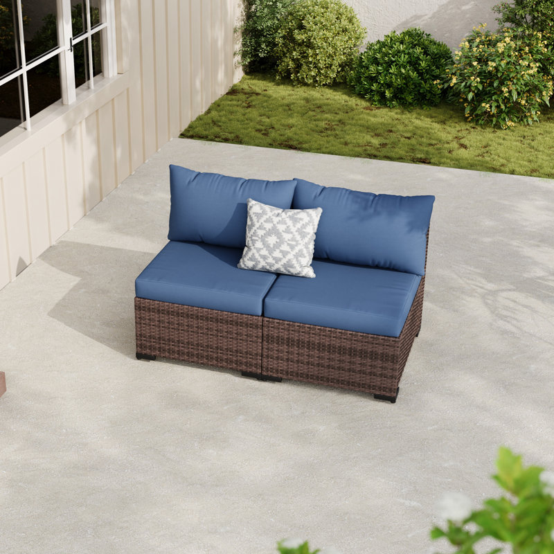 Chaises de patio d'extérieur sans accoudoirs en osier avec coussins 2 places, Navy