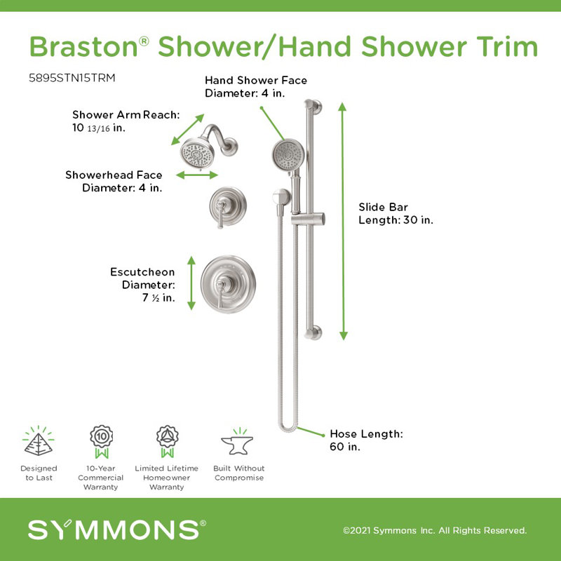 Braston HydroMersion Shower Trim Kit with Hand Spray, Satin Nickel