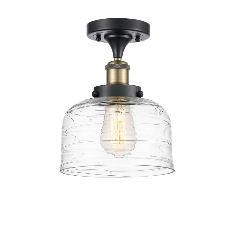 Plafonnier semi-encastré 1 lumière Anjelique, Noir / laiton antique, H 13 po x l 8 po x P 8 po, DEL