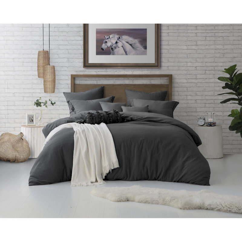 Charcoal Gray Twin/Twin XL Microfiber Crinkle Duvet Cover Set