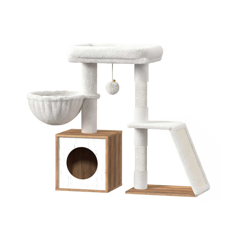 Arbre à chat 31,5 "avec hamac et poteaux à griffer en sisal, White