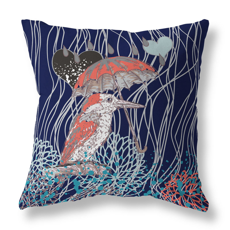 Bird With Umbrella Reversible Throw Pillow, 16"H x 16"W, Blue/Copper