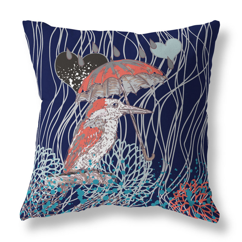 Coussin décoratif réversible Bird / Umbrella, H 20 po x l 20 po, Bleu / cuivre