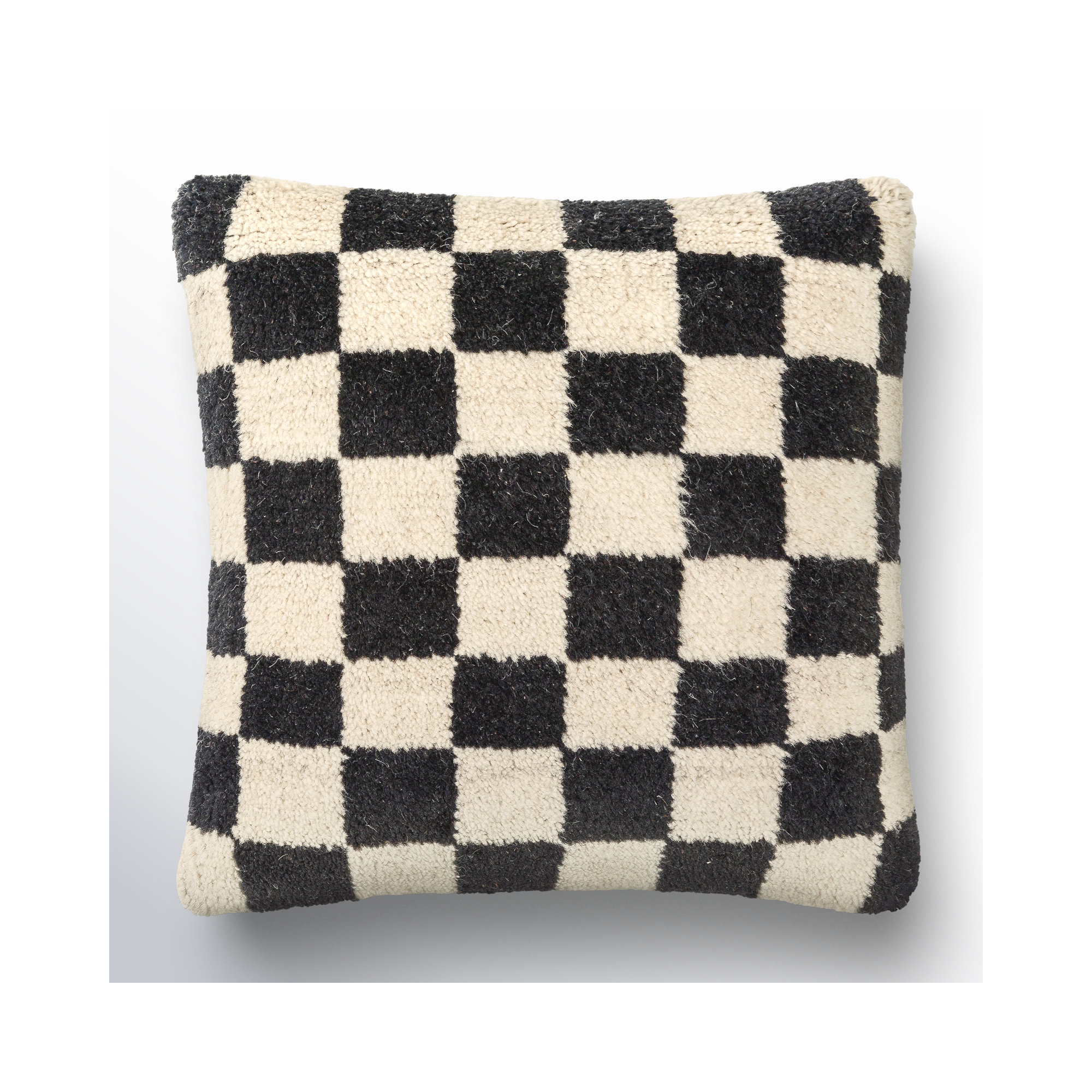 Villere Checkered Wool Throw Pillow, Black, Polyester, 18"H x 18"W