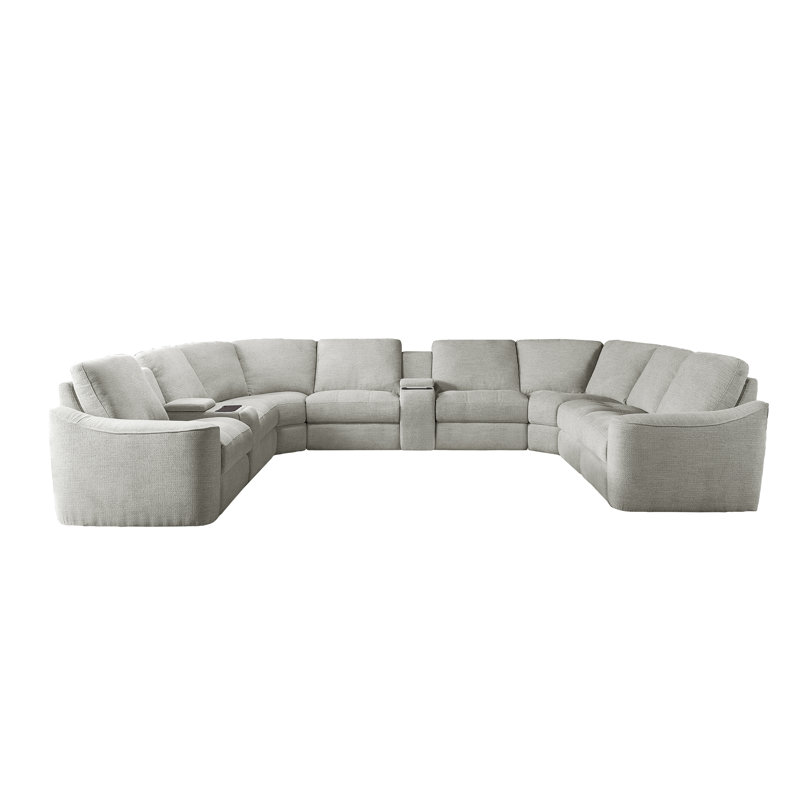 10-piece Upholstered Reclining Corner Sectional With Storage& Cup Holder & Wireless Charging, Gray Green Polyester