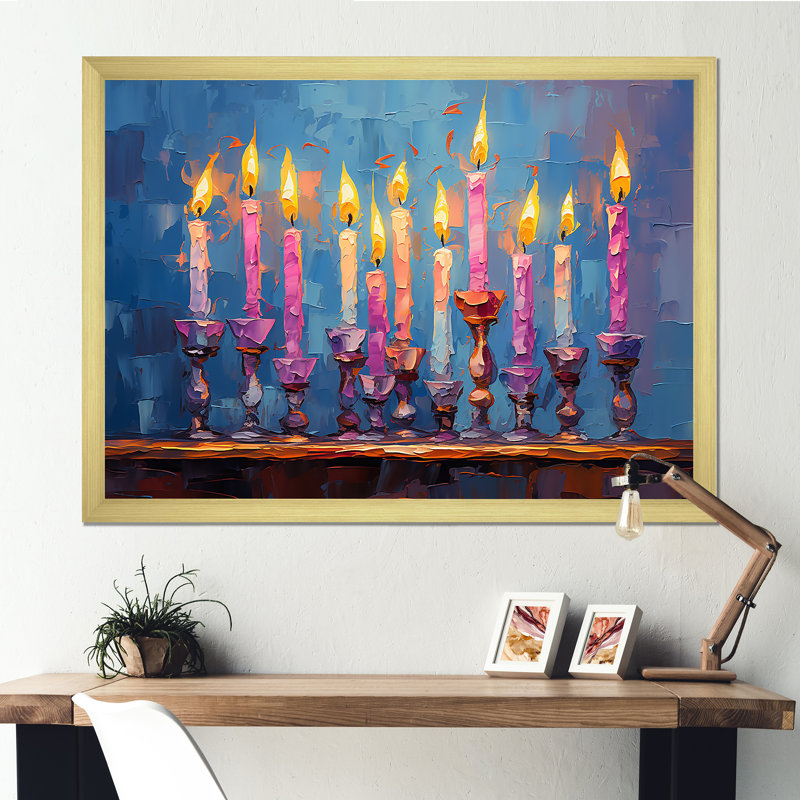 Judaïsme Hanoukka Hue - Judaïsme, reproduction d'art sur toile, Cadre doré simple, H 30 po x l 40 po x P 1,5 po