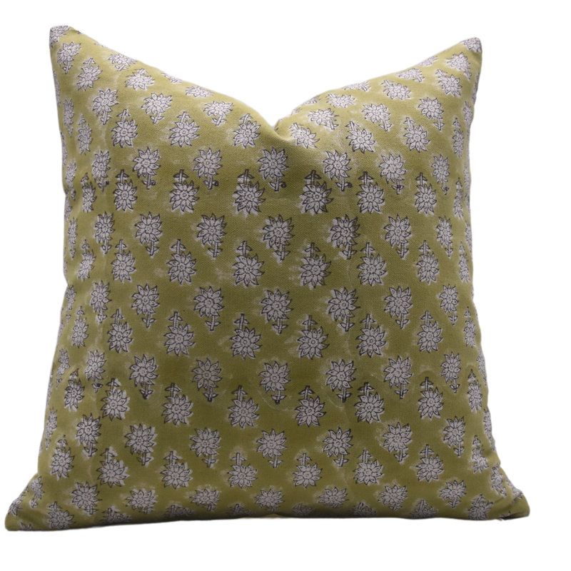 Block Print Artisian Handmade Pillow Cover Cotton Floral Pattern Size 20X20 Inch Homdecore Cushion Cover , 20"H x 20"W