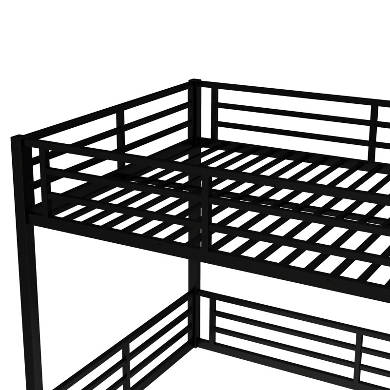 Grand lit superposé en métal, revêtement électrostatique, conception à réduction de bruit, lit à installation rapide avec instructions pour les adolescents, taille, espace, barrières de sécurité complètes, finition noire