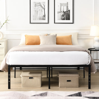 Queen Size Black Metal Bed Frame, Quick & Simple Setup, Silent Function, 1000 - Pound Load, Reinforced Slats For Mattress Support, Under Space Organization, Holes On Legs Heavy Duty Assembly, Quiet