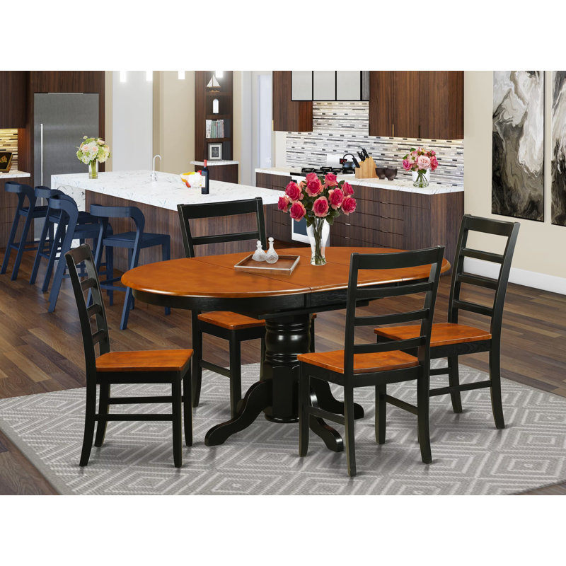 Ensemble de meubles de salle à manger 5 pièces comprenant une table de cuisine ovale avec rallonge papillon et 4 chaises de salle à manger, 42 x 60 pouces, noir et cerise