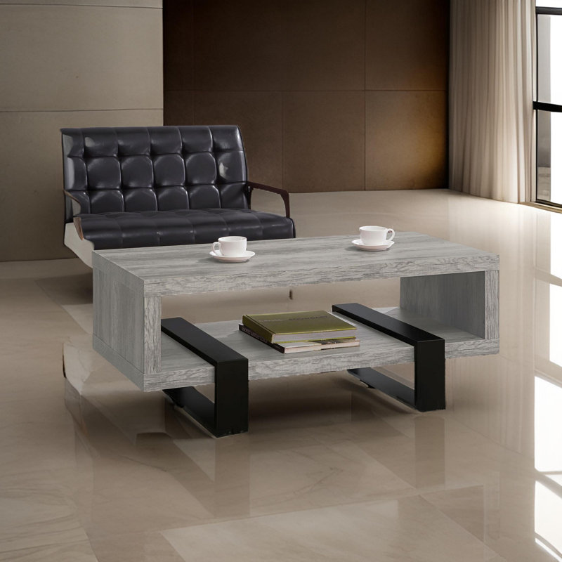 Garven Coffee Table with Shelf, Light Gray