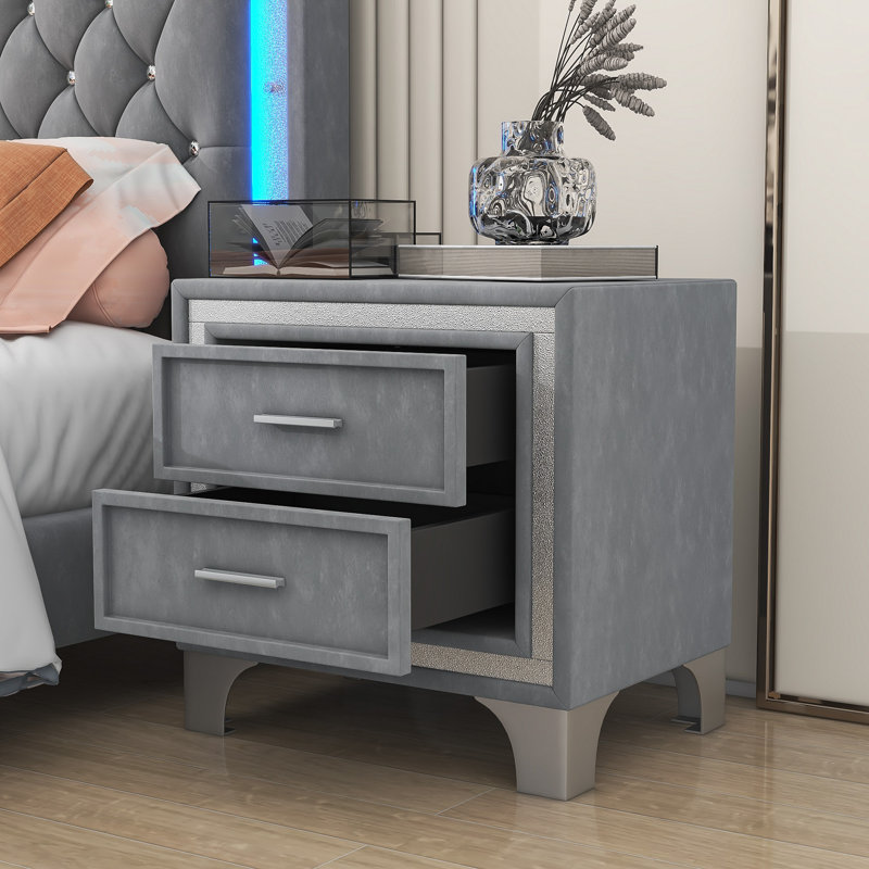 Velvet Solid Wood Nightstand, Gray