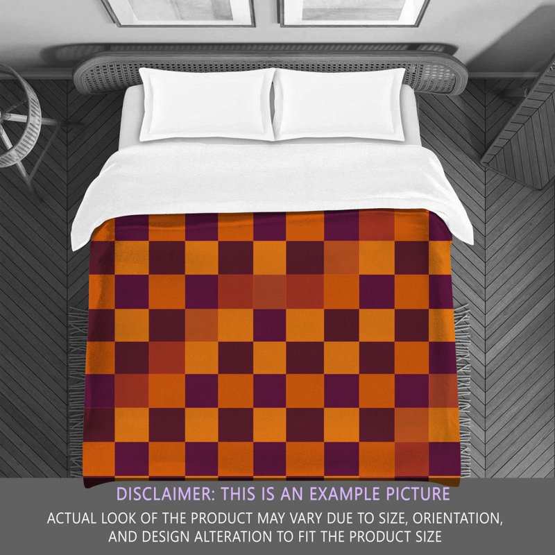 Machine Printed Comforter, King Comforter, Orange/Purple Checkered