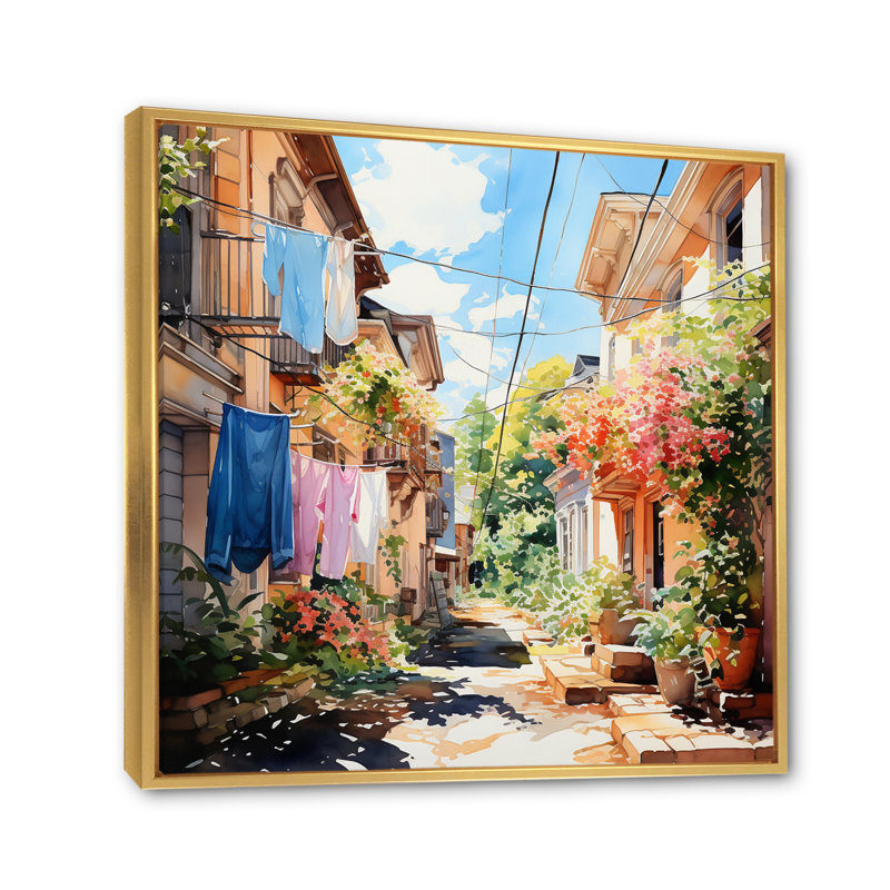 «Italian Village», reproduction de scène rustique sur toile - Jour de lessive en Italie II, H 36 po x l 36 po x P 1,5 po