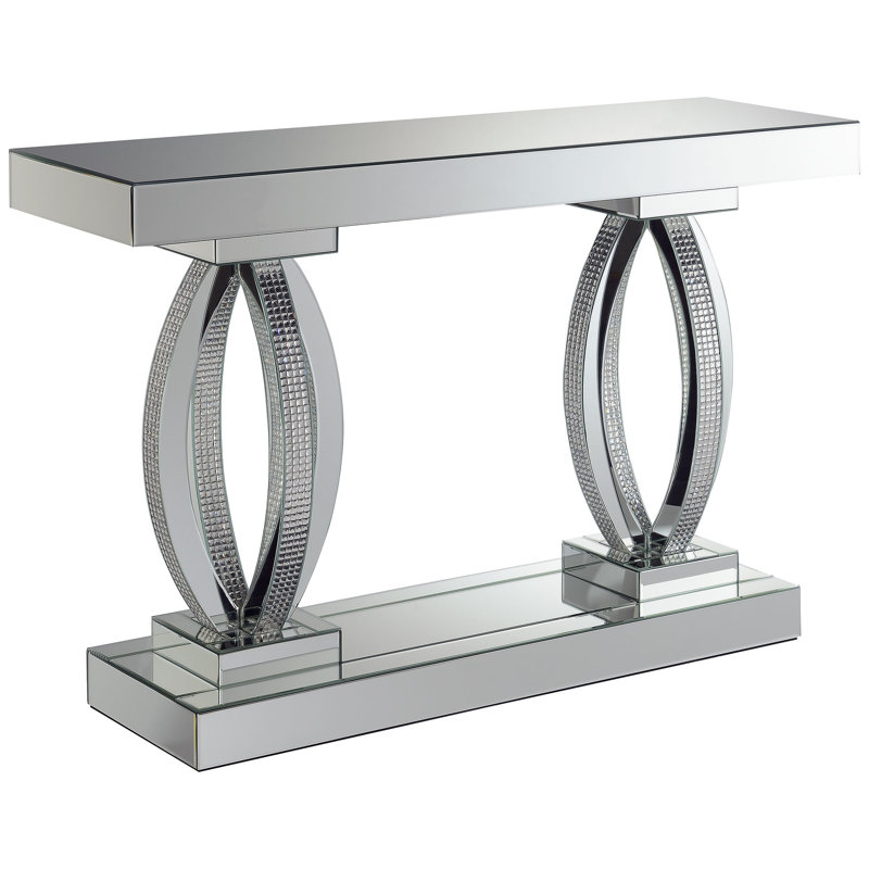 Élégante table d'entrée en acrylique à miroir argenté, surface réfléchissante qui ajoute de la sophistication, console rectangulaire sophistiquée de 31,62 po x 14 po pour le coin salon, 47,82 po x 14 po, idéale