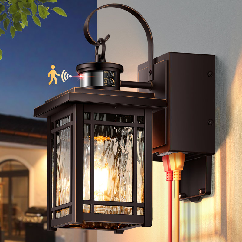 Motion Sensor Outdoor Light Fixtures Wall Mount with GFCI Outlet, Oil Rubbed Bronze