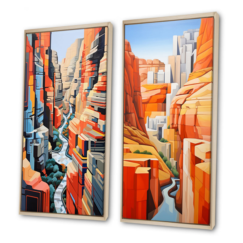 Canyon de Stijl inspiré Lansdcape - ensemble de 2 décorations murales Canyon, Cadre flottant brun, H 28 po x l 25 po