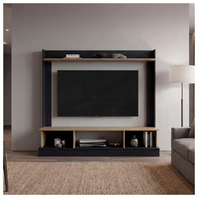Meuble télé en wengé et chêne naturel avec rangement pour téléviseurs jusqu'à 65 pouces