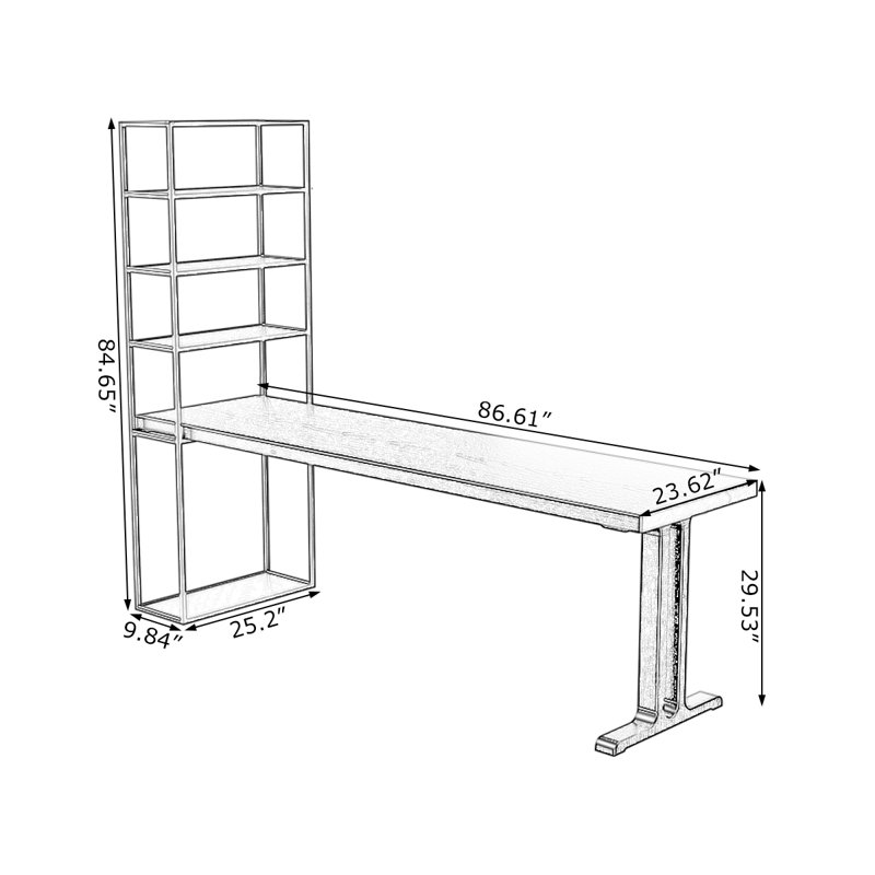 Black Rectangular Solid Wood + Iron Desk, 84.65" H x 86.61" W x 23.62" D