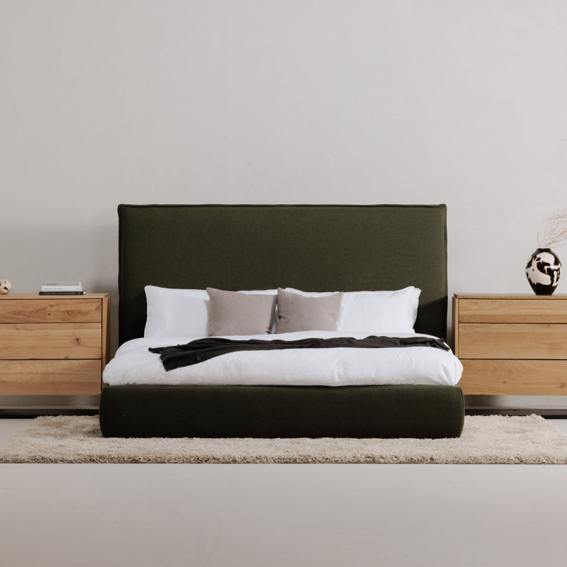 Timothy Upholstered Low Profile Platform Bed, King, 54, Dark Green Basketweave