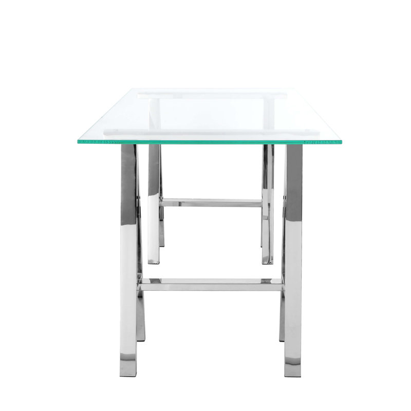 Brady Glass Desk, 30" H x 55" W x 30" D, Silver