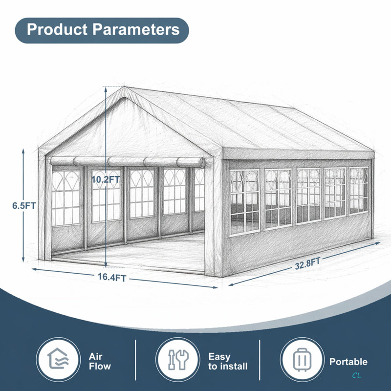 Tente de réception 16 'X 32' avec 3 sacs de rangement et parois latérales amovibles, pavillon de jardin extérieur avec 4 tubes de sol, tentes commerciales pour les fêtes, barbecue avec 3 sacs de transport