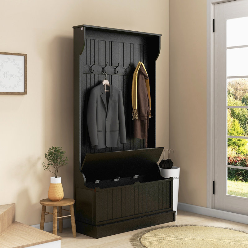 Ameria Hall Tree 37.8'' Wide with Bench and Shoe Storage, Black
