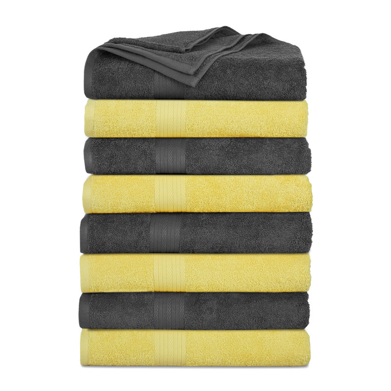 Serviettes de bain 100% coton 600 g / m², Gris / jaune