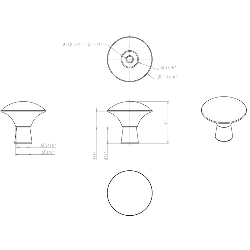 1-1/16" Diameter Matte Black Zachary Cabinet Mushroom Knob