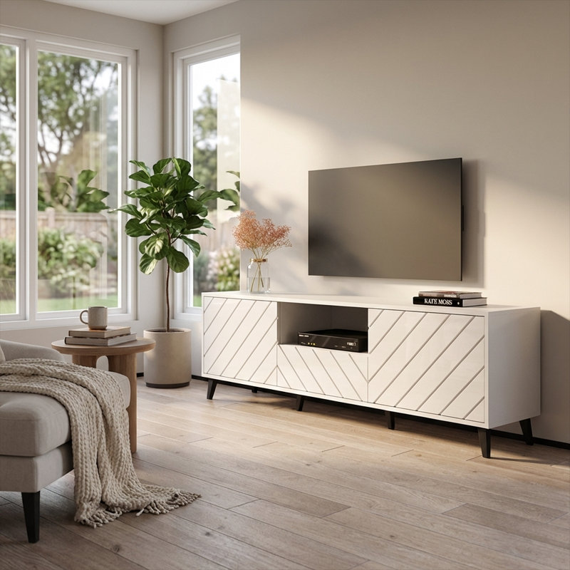 Paris 71" White TV Stand, White