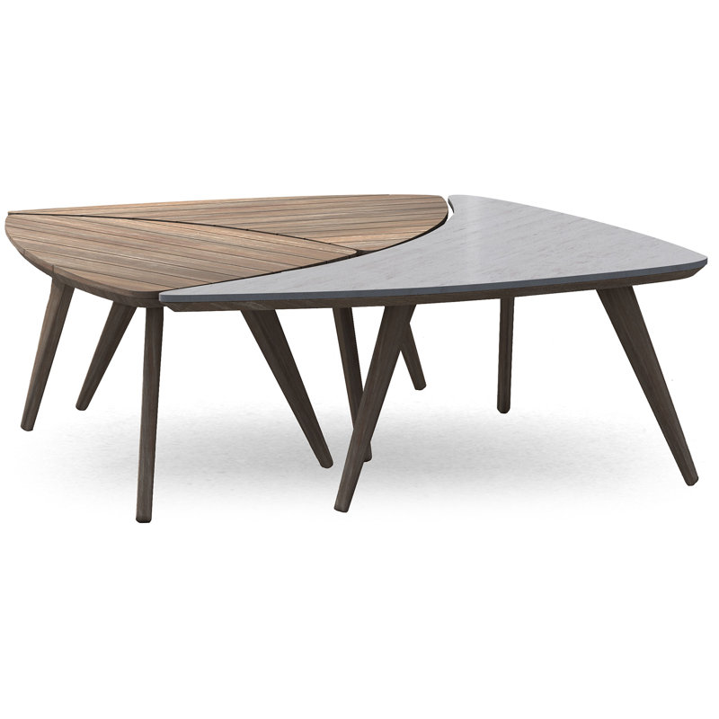 Triplica Outdoor Triangular Side Table, Distressed Eucalyptus
