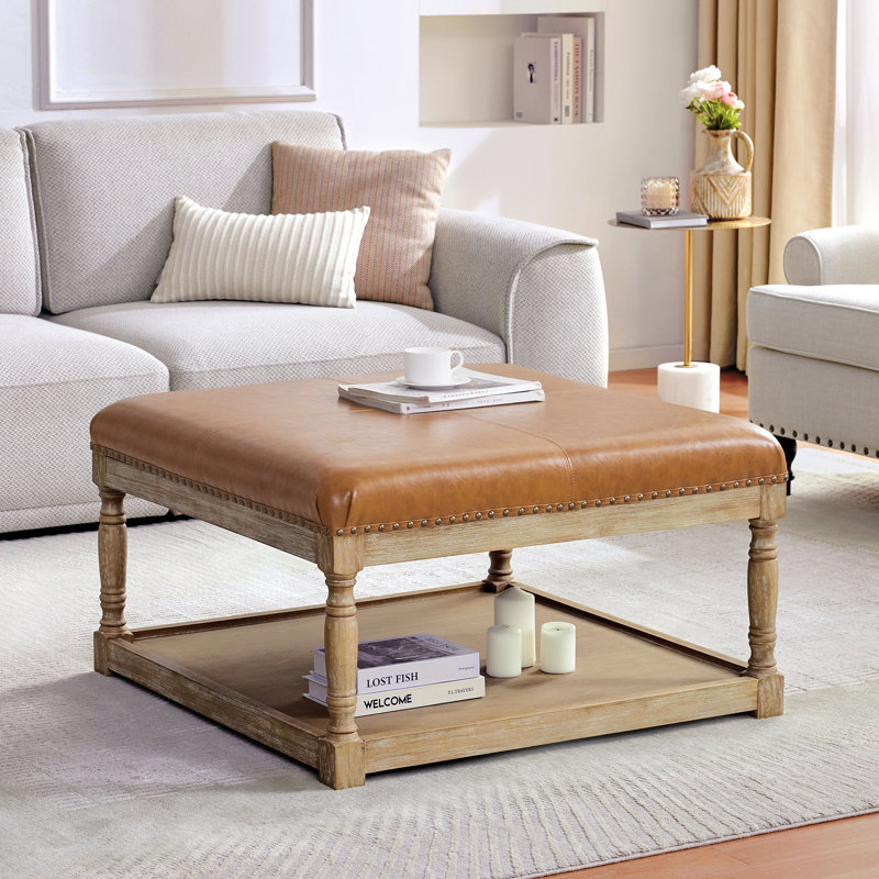 Cristan Faux Leather Ottoman, Brown