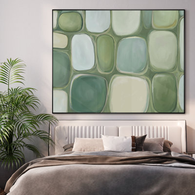 Très grand imprimé abstrait géométrique mural - blocs de couleurs verts, œuvre d'art contemporaine pour le salon ou la chambre à coucher, assemblage de cadre requis (assemblage de cadre requis)