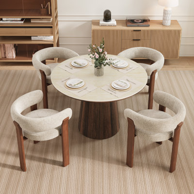 Adwin  4 - Person Dining Table Sets With 47.24" Round Table & 4 Teddy Upholstered Arm Chairs 