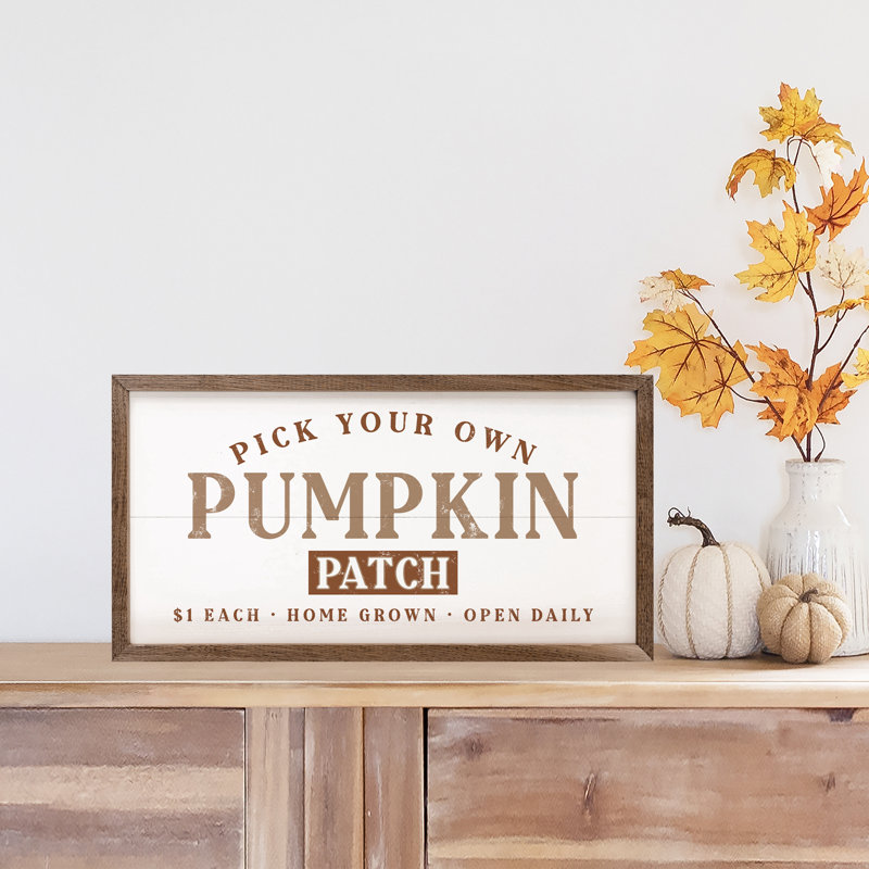 Orange Pick Your Own Pumpkin White, 12" H x 24" W