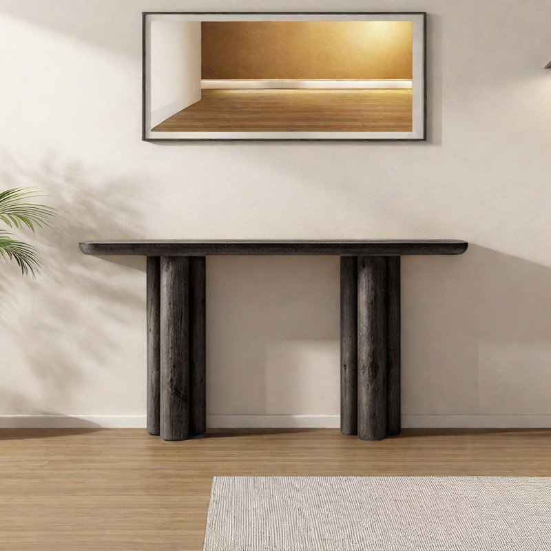 Console de style champêtre, H 29,92 po x l 59,84 po x P 14,57 po, Noir, noir, noir, noir