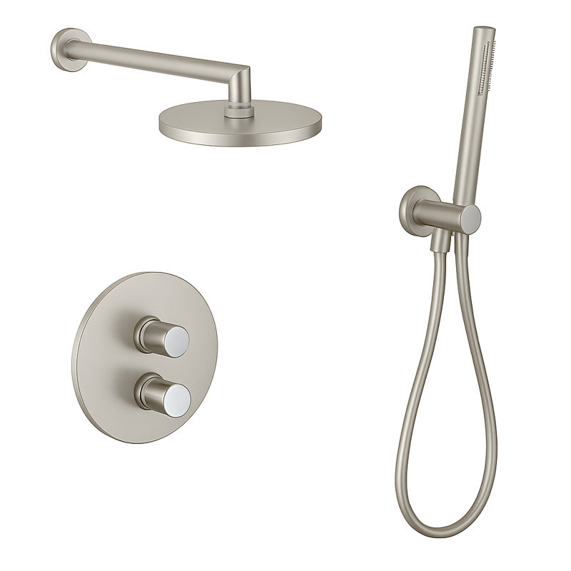 Agrippina Thermostatic Shower System with 2-Way Diverter, 8-Inch Rain Shower Head and Wall Mounted Hand Shower, Valve Included