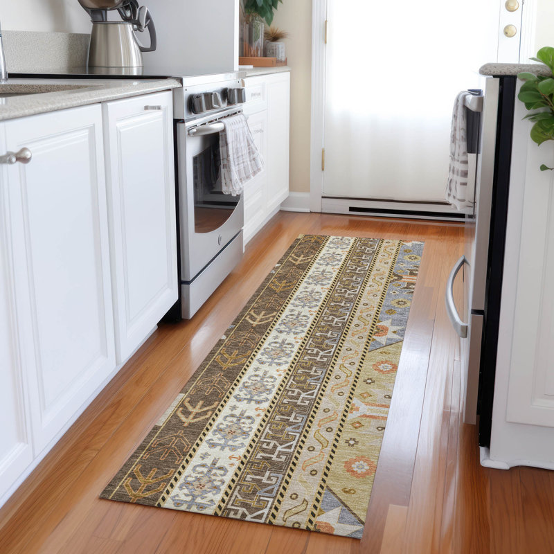 Tapis d'intérieur / extérieur lavable brun Solara , 2'3" x 7'6"