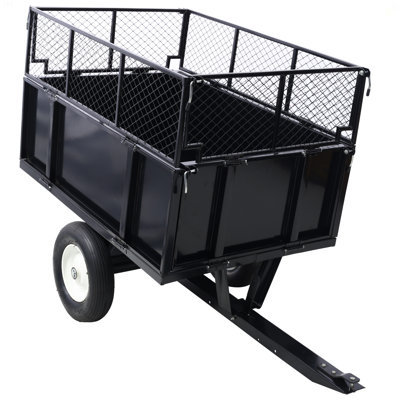 Remorque de camion à benne basculante en acier pour VTT, 750 lb avec 22 pieds cubes de remorque utilitaire de jardin avec remorque de remorquage robuste et côtés amovibles pour tracteurs, VTT, UTV, tondeuses à gazon